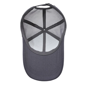 Dark grey quick-dry mesh baseball cap with adjustable metal buckle from a top view