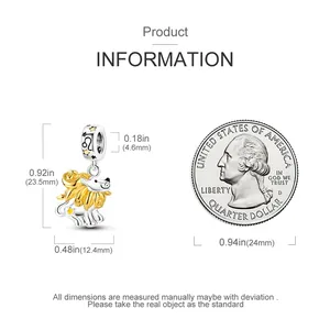 Detailed size chart of Leo constellation charm with ruler and 25-cent coin for scale