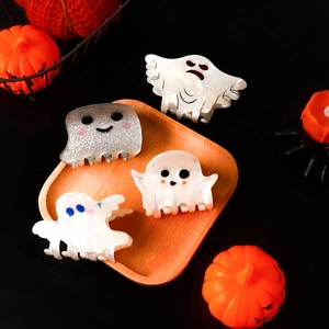 Ghost themed Halloween hair claws in white and silver glitter finish set of 4 pieces
