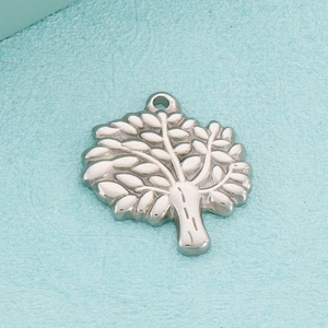 Polished silver stainless steel Tree of Life pendant charm with a textured embossed design