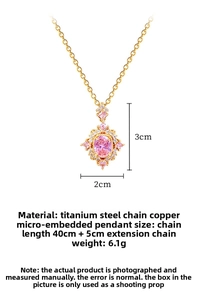 Detail view of pink oval crystal pendant necklace with titanium steel chain specs