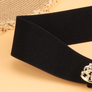 Elastic black waist belt for women with elegant golden butterfly buckle decoration