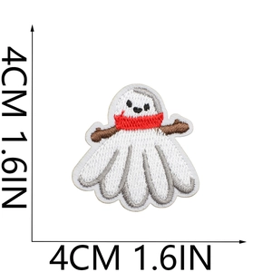 Mini ghost embroidery patch with red scarf, 4x4cm size guide for DIY football badge