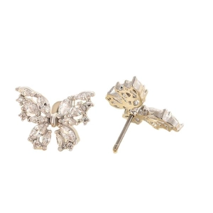 Sparkling copper butterfly ear studs with cubic zirconia and steel screw backings