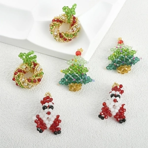 Handmade beaded Christmas tree, wreath, and Santa pendants for DIY jewelry and crafts