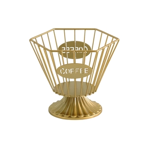 Nordic gold wire coffee capsule holder basket with hexagonal rim and coffee logo