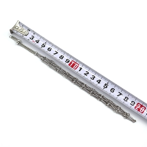 Length measurement of multi-strand silver metal mesh keychain chain showing 18.5cm