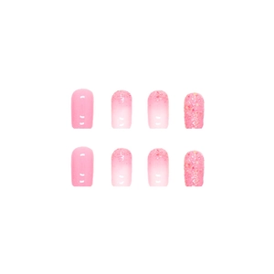 Kit faux ongles roses avec dégradé pailleté et finition brillante diamantée, forme carrée