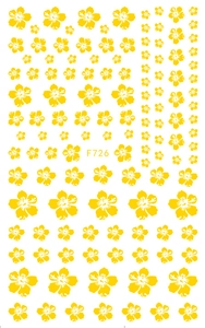 Détail d'autocollants pour ongles fleurs d'hibiscus jaunes en tailles variées F726