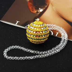 Luminous Christmas ball car pendant in gold with colorful rhinestones on clear bead chain