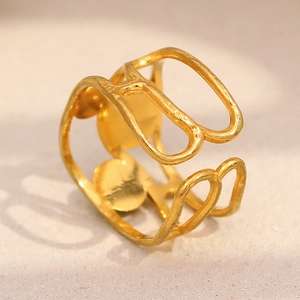 Artistic multi-layer hollow 18K gold plated stainless steel open ring for women