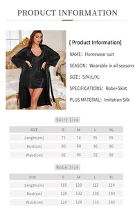 Size chart for women's leopard print silk robe and nightgown set in S to XL