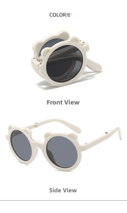 Détails des lunettes de soleil ours pliables beiges pour enfants avec verres ronds et UV