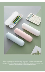 Dual-layer cylindrical pencil case set in macaque pastel colors with matte finish design