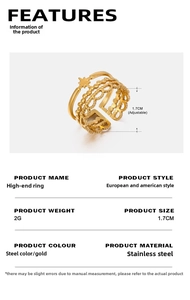 Detail view of adjustable gold-plated stainless steel star ring with multi-layer design