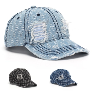 Distressed Denim Baseball Cap Ripped Hole Washed Cotton Adjustable Strap Curved Brim Streetwear For Men Women