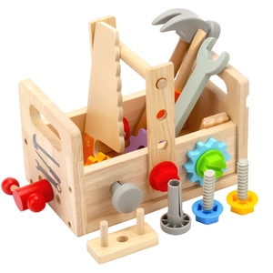 Boîte à outils en bois pour enfants avec marteau clé et accessoires colorés éducatifs