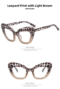 Cat-eye glasses frame with leopard print and translucent tea finish from multiple angles