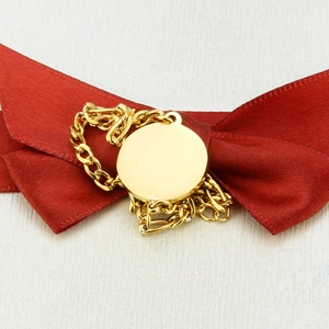 Detailed macro view of 18k gold plated round pendant necklace with a polished finish