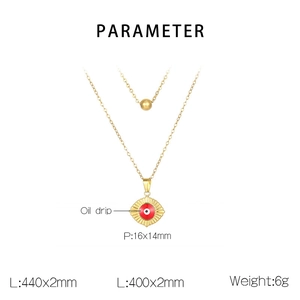 Detailed parameter diagram of gold double-layer evil eye necklace with size and weight