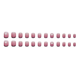 Pink to purple gradient press-on nails with 3D white hearts and gold foil accents