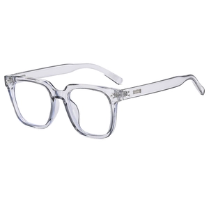 Stylish transparent grey square frame glasses with a lightweight minimalist design