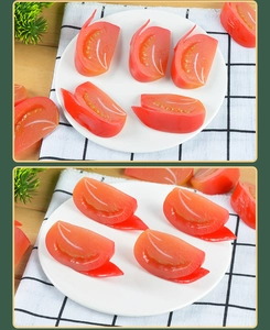 Detailed view of realistic sliced tomato models on a plate for food photography