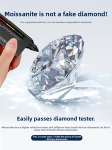 Macro shot of a brilliant cut Moissanite stone tested for high fire and clarity