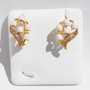 Orecchini A Lobo Mughetto Ottone Smalto Bianco Zircone Fiore Floreale Elegante Retro Francese Per Donne