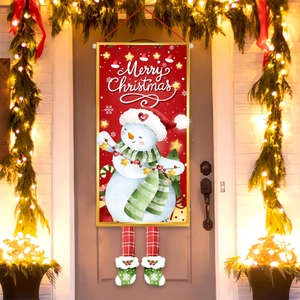 Christmas Hanging Banner Snowman Polyester Door Flag Decorative Holiday Home Outdoor Wall Ornament With Long Legs