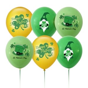St. Patrick's Day balloon set with green lucky clover and gnome prints for party decor