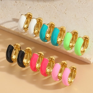 Vintage Colorful Enamel Hoop Earrings For Women Copper Geometric Huggie Earrings Fashion Retro Hip Hop Jewelry Accessory
