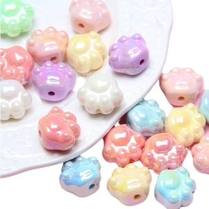 Colorful acrylic cat paw beads with pearlescent finish for DIY jewelry and crafts