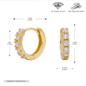 Detailed view of S925 sterling silver gold hoop earrings with 5A cubic zirconia stones