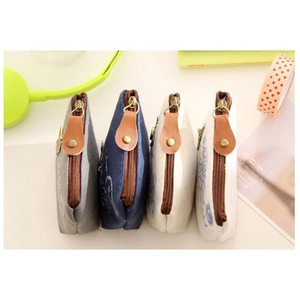 Vintage canvas portemonnees in vier kleuren met ritssluiting en retro-afdrukken