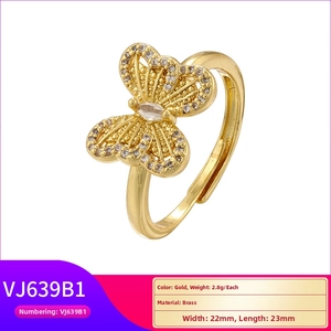 Vue détaillée de la bague papillon en laiton doré 2,8g avec zircon et anneau réglable