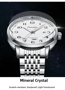 Detail showing mineral glass lens and white Clous de Paris texture dial of the watch