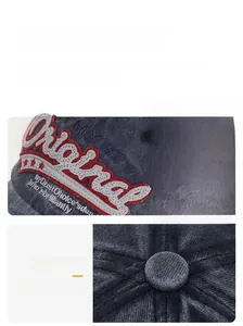 Close-up of 'Original' embroidery and high-density stitching on denim baseball cap