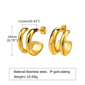 Pendientes de aro en forma de C de acero inoxidable chapado en oro de 18K, 19mm x 11mm