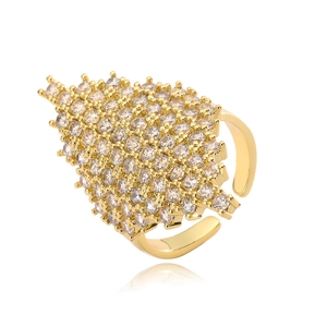 Adjustable gold plated geometric open ring with shimmering pave zircon stones for women