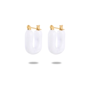 U-shaped white enamel earrings with 18K gold plated stainless steel for women