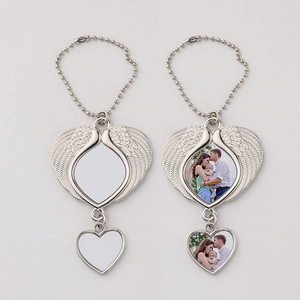 Sublimation heat transfer angel wing pendant with heart charm for custom car ornament