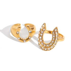Elegant 18K gold horseshoe open ring set with sparkling white diamonds for women