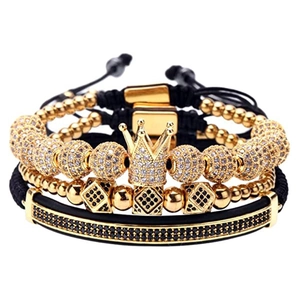 Men Crown Charm Bracelet Copper Inlaid Zircon Micro Pave Adjustable Woven Cord Fashion Jewelry