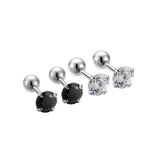 S925 sterling silver screw back stud earrings set with black and clear round zircons