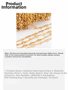 Detail view of gold-plated stainless steel heart chain links for jewelry making