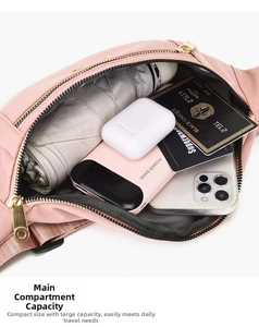 Pink PU sports fanny pack interior showing large capacity for umbrella and phone