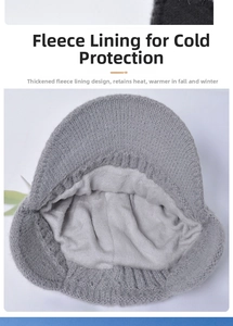 Detailed macro view of thick fleece lining inside the grey winter knitted baseball cap