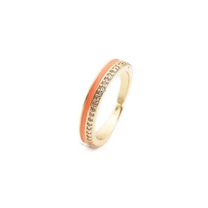Adjustable gold open ring with orange enamel finish and micro-pave cubic zirconia accents