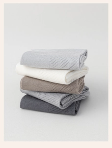 Detail of five pairs of men's mesh socks in neutral tones with breathable knit texture